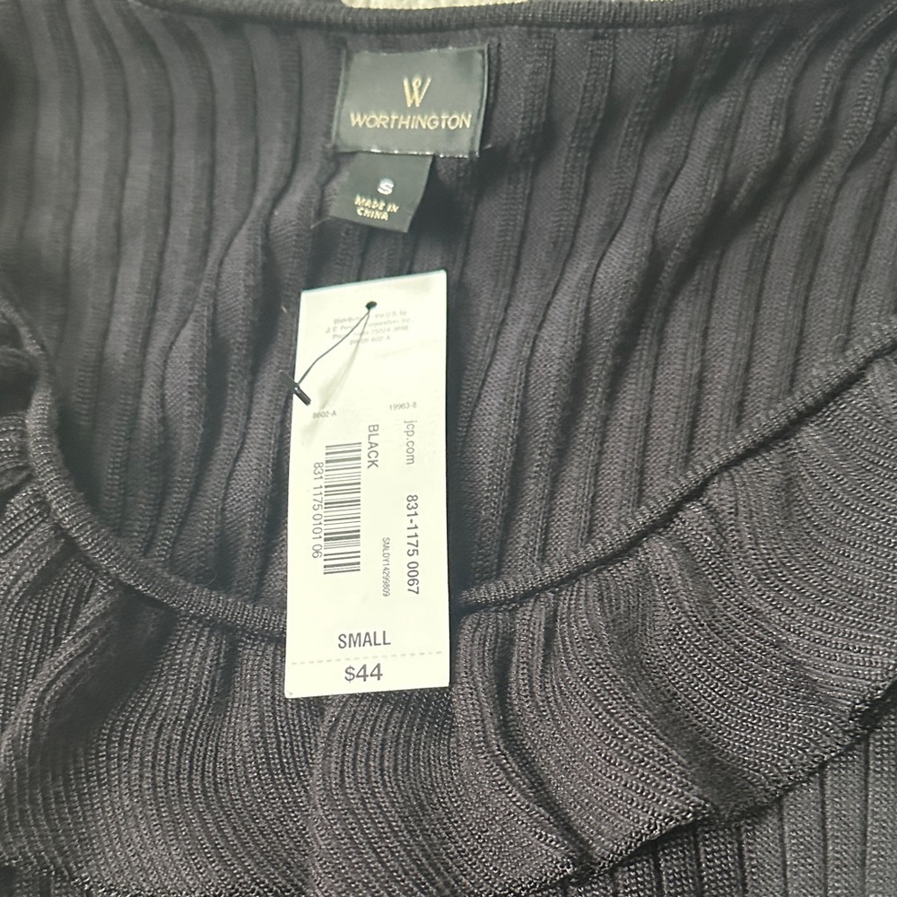 Worthington Ribbed Black Ruffle-Neck Knit Top - Picture 6 of 6